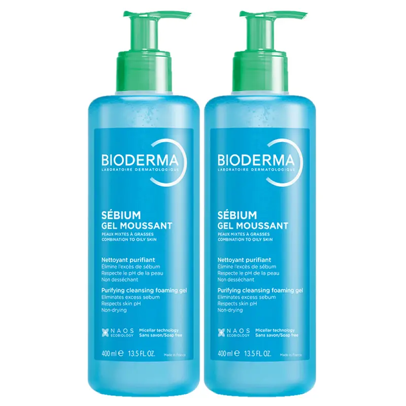 BIODERMA Sébium Gel Moussant jemny čistiaci gél na zmiešanú a mastnú pokožku DUOPACK 2x400 ml