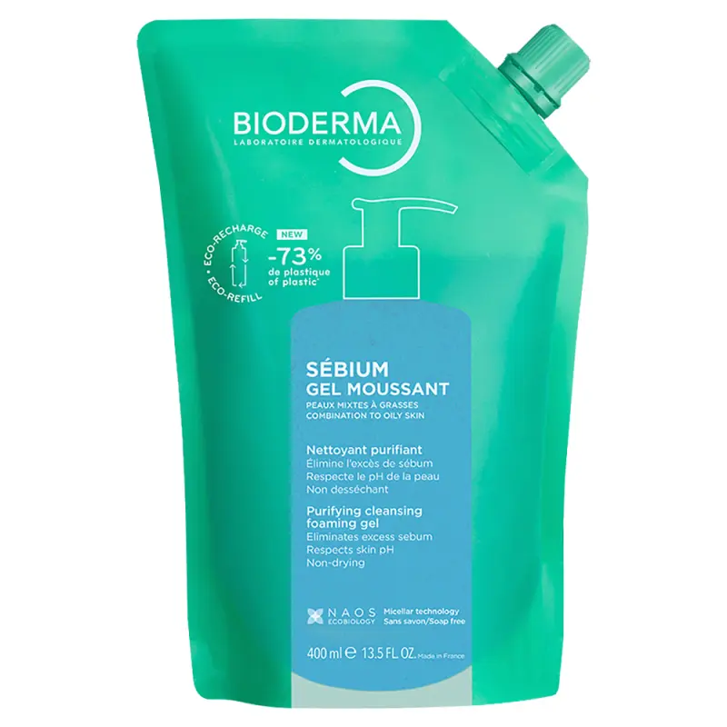 BIODERMA Sébium Gel Moussant jemny čistiaci gél na zmiešanú a mastnú pokožku náhradná Náplň 400 ml BIODERMA Sébium Gel Moussant jemny čistiaci gél na zmiešanú a mastnú pokožku náhradná Náplň 400 ml