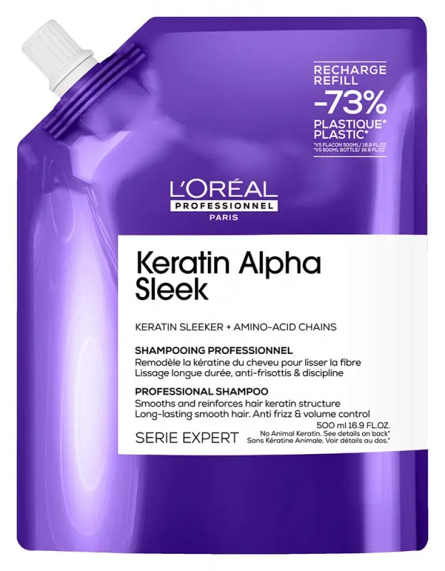 L'ORÉAL PROFESSIONNEL Keratin Alpha Sleek šampón pre hladký vzhľad vlasov náplň 500 ml